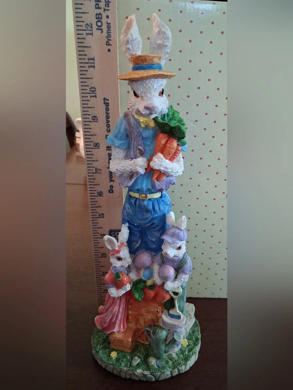 Vintage Easter Bunny Family Vibrant Hand Painted Polymer Resin